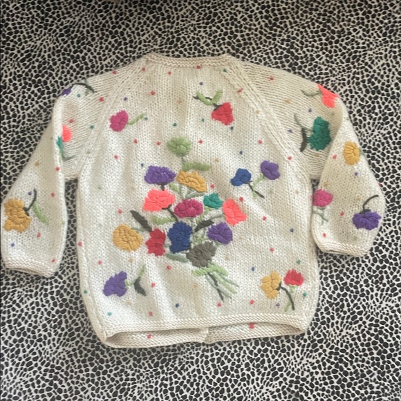 VTG 50s De L' Orsa Campus Casuals Women Large Flower Knit Cardigan Sweater - Picture 7 of 8